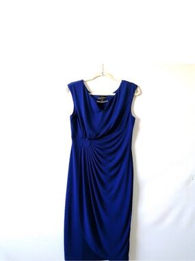 connected apparel Cobalt Blue Sleeveless Draped Midi Dress